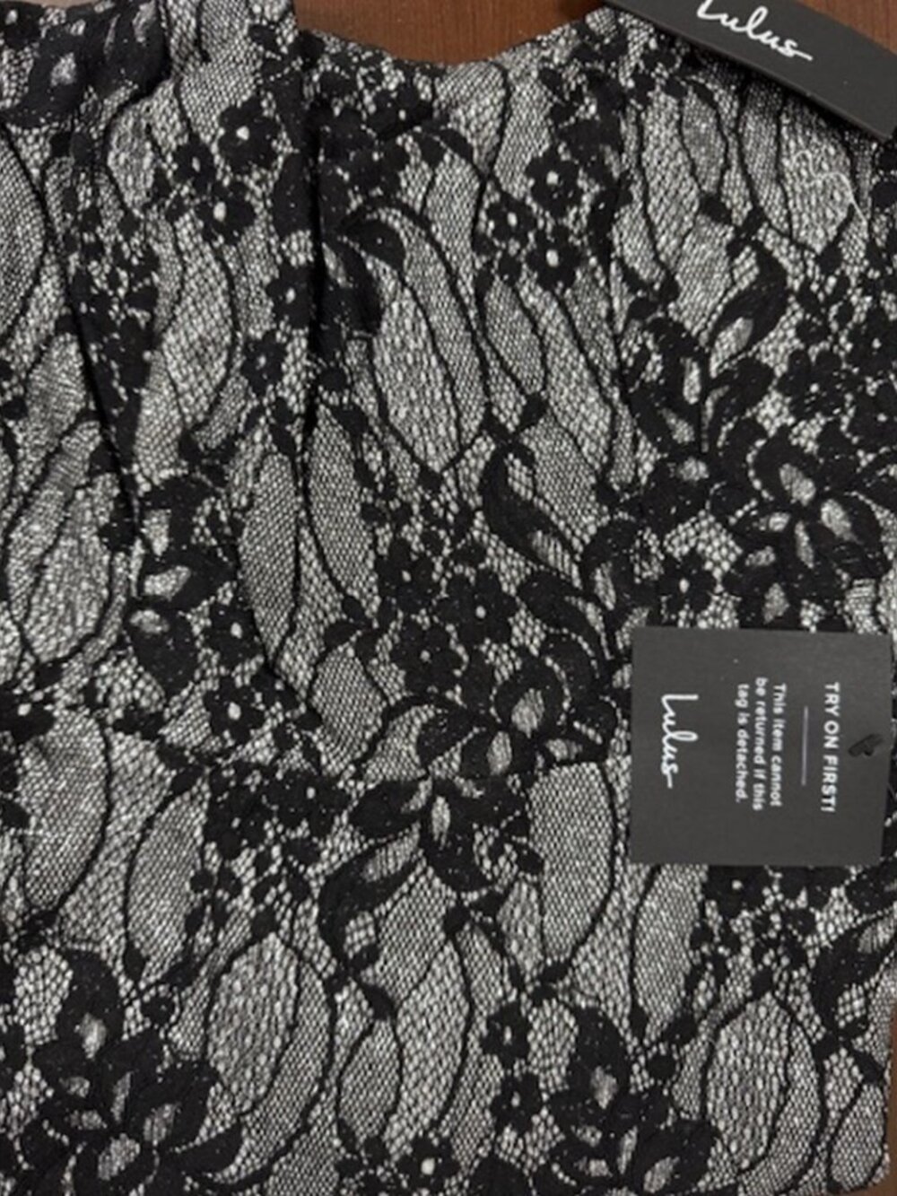 Lulus Sparkle Sensation Silver and Black Lace Skater Mini Dress NWT - Picture 6 of 9